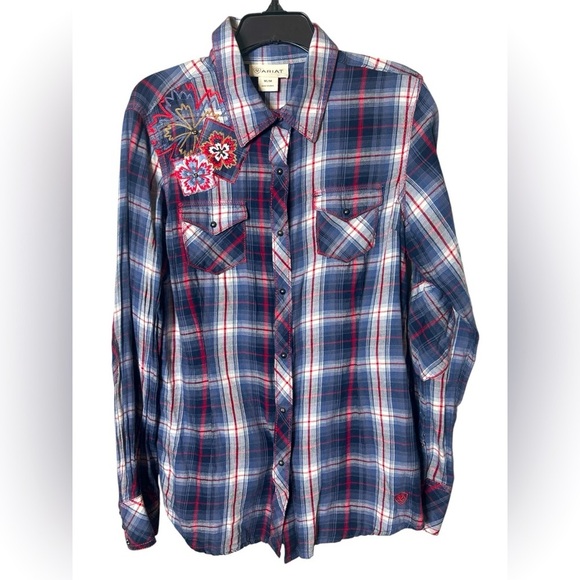 Ariat Tops - ARIAT Women Plaid Blue Red Cotton Button Up Size M Ranch Country Western Cowgirl